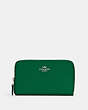 COACH®,MEDIUM ID ZIP WALLET,Pebbled Leather,Mini,Silver/Green,Front View
