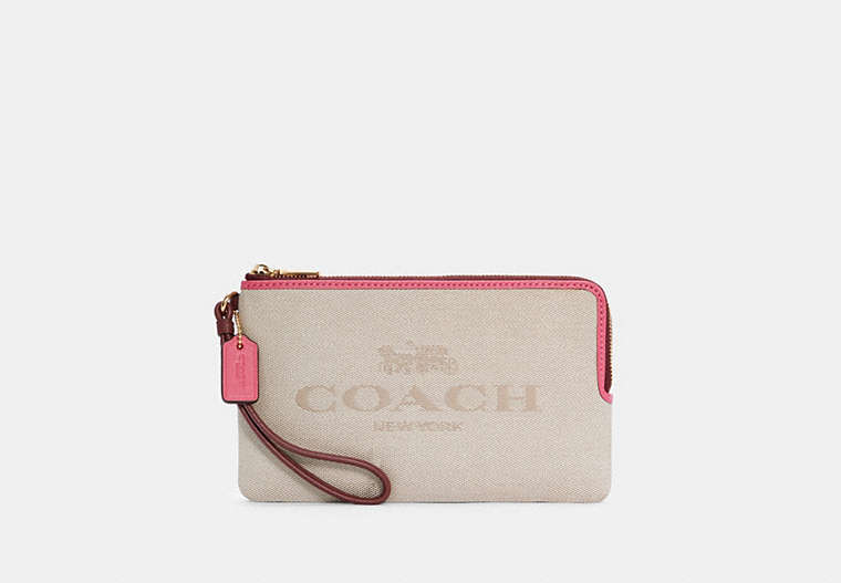 COACH®,DOUBLE ZIP WALLET IN COLORBLOCK,Gold/Natural/Mango Multi,Front View