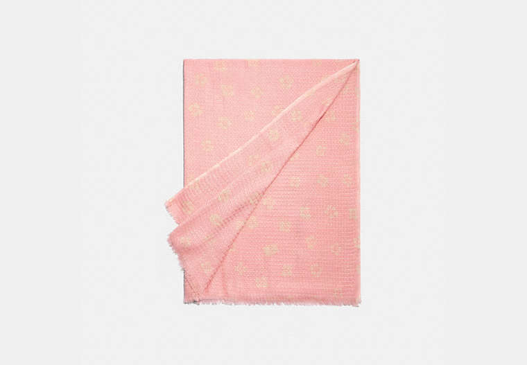 COACH®,GRAPHIC DITSY PRINT WAFFLE OBLONG SCARF,Cotton/Viscose,Pink/White,Front View