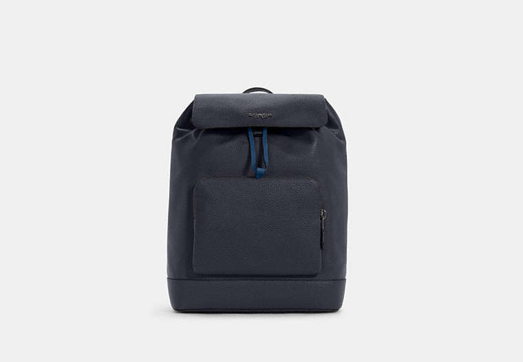 COACH®,TURNER BACKPACK,Large,Gunmetal/Midnight Jewel Blue,Front View