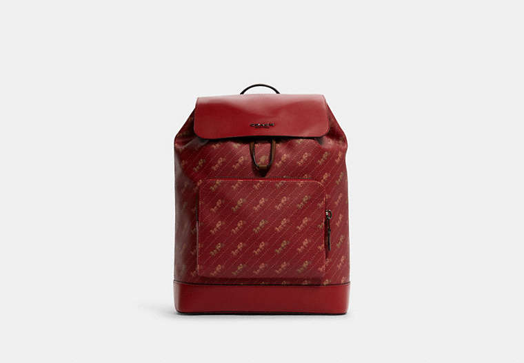 COACH®,TURNER BACKPACK WITH HORSE AND CARRIAGE DOT PRINT,Leather,X-Large,Gunmetal/Bright Red 1941 Red,Front View