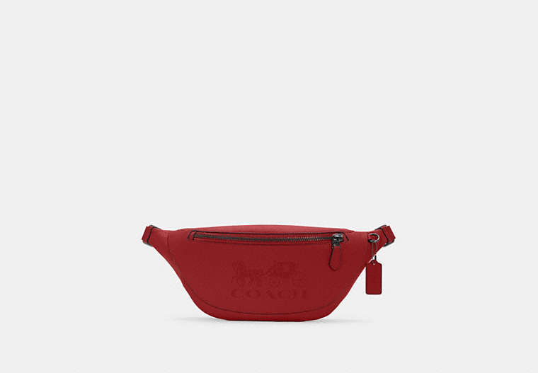 COACH®,WARREN BELT BAG WITH HORSE AND CARRIAGE,Synthetic,Medium,Gunmetal/1941 Red,Front View