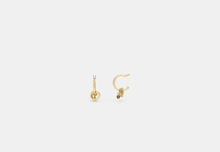 COACH®,CRYSTAL DROP HUGGIE EARRINGS,Plated Brass,Gold/Multi,Front View