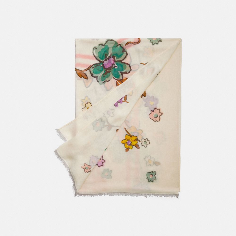 Coach Badge Field Floral Print Oblong Scarf