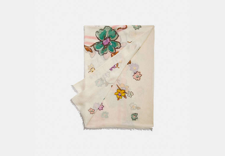 COACH®,COACH BADGE FIELD FLORAL PRINT OBLONG SCARF,Modal,Chalk/Multi,Front View