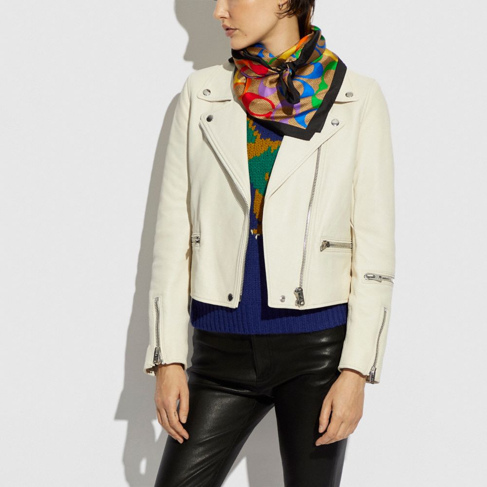Coach Multi Silk Monogram Striped Rainbow scarf — Labels Resale Boutique