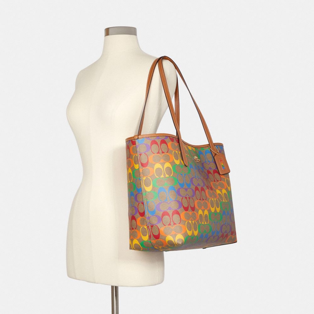 COACH® Outlet  City Tote In Rainbow Signature Canvas