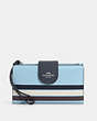 COACH®,PHONE WALLET IN COLORBLOCK WITH STRIPE,Silver/Waterfall Midnight Multi,Front View