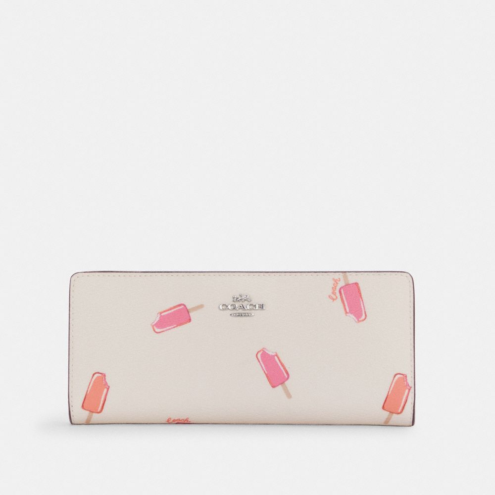 COACH®,SLIM WALLET WITH POPSICLE PRINT,Silver/Chalk Multi,Front View