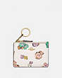 COACH®,MINI SKINNY ID CASE WITH FLORAL PRINT,Pebble Leather,Brass/Chalk,Front View