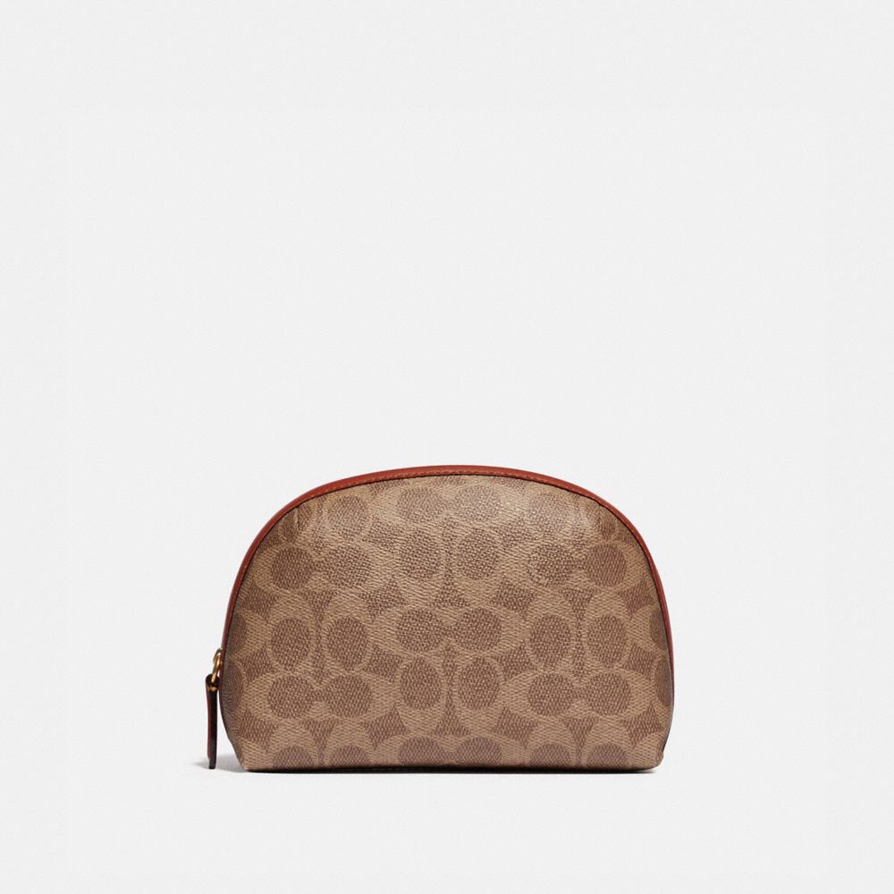 COACH®,JULIENNE COSMETIC CASE 17 IN SIGNATURE CANVAS,Coated Canvas,Small,Brass/Tan/Rust,Front View image number 0