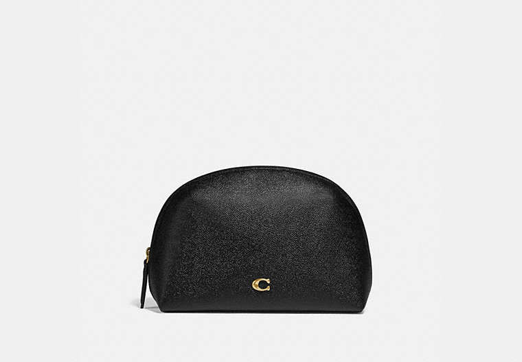 COACH®,JULIENNE COSMETIC CASE 22,Pebble Leather,Medium,Brass/Black,Front View