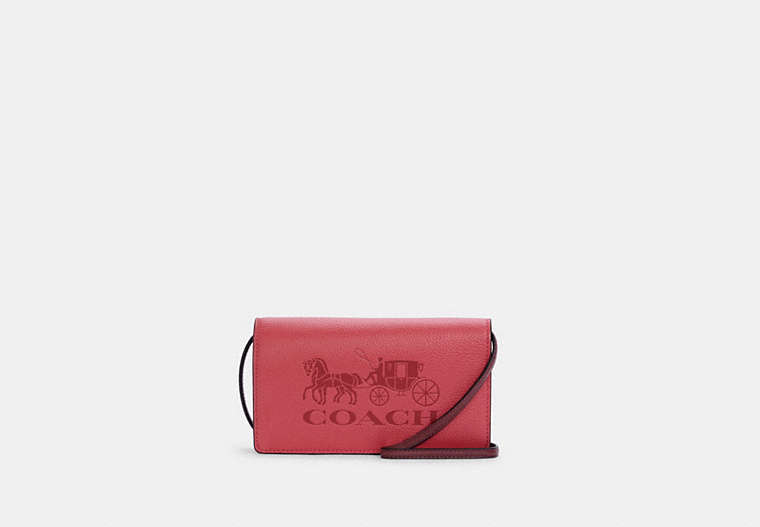 COACH®,ANNA FOLDOVER CROSSBODY CLUTCH WITH HORSE AND CARRIAGE,Mini,Gold/Poppy/Vintage Mauve,Front View