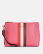 COACH®,ROWAN POUCH IN COLORBLOCK WITH STRIPE,Leather,Small,Gold/Confetti Pink Mango Multi,Front View