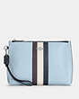 COACH®,ROWAN POUCH IN COLORBLOCK WITH STRIPE,Leather,Small,Silver/Waterfall Midnight Multi,Front View