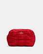 COACH®,SMALL BOXY COSMETIC CASE WITH RUCHING,Nylon,Mini,Gold/1941 Red,Front View