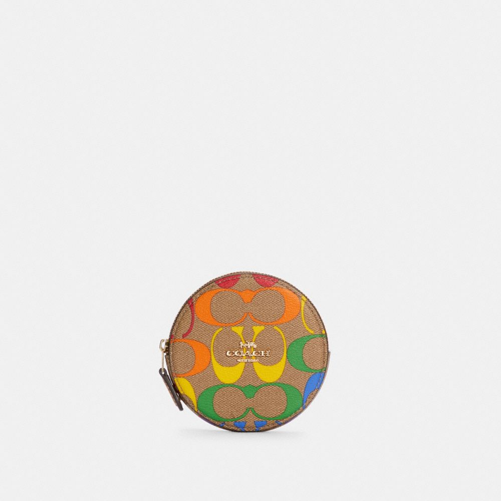 Round Coin Case In Rainbow Signature Canvas