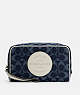 COACH®,DEMPSEY BOXY COSMETIC CASE 20 IN SIGNATURE DENIM WITH COACH PATCH,cotton,Medium,Gold/DENIM MULTI,Front View