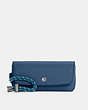 COACH®,SUNGLASS CASE,Pebbled Leather,Mini,Gunmetal/Jewel Blue,Front View