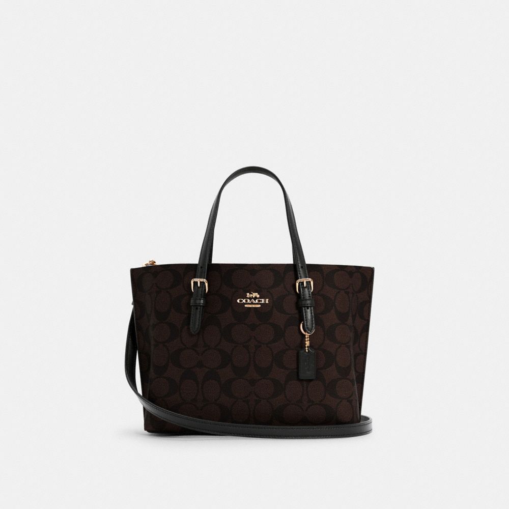 COACH®,SAC CABAS MOLLIE 25 EN TOILE SIGNATURE,Tissu en toile exclusif,Or/Brun noir,Front View