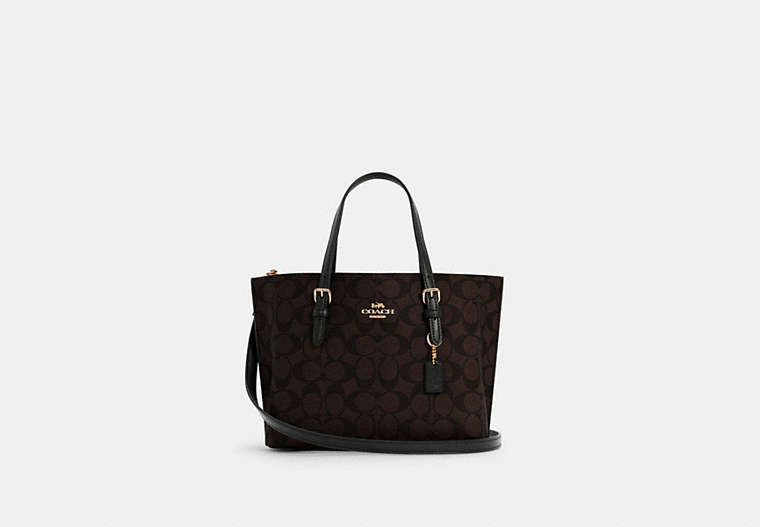 COACH®,MOLLIE TOTE 25 IN SIGNATURE CANVAS,Signature Coated Canvas/Smooth Leather,Medium,Anniversary,Gold/Brown Black,Front View