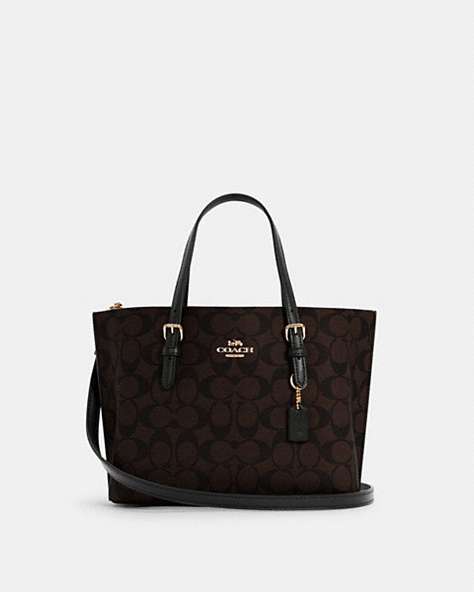 COACH®,MOLLIE TOTE 25 IN SIGNATURE CANVAS,Signature Coated Canvas/Smooth Leather,Medium,Anniversary,Gold/Brown Black,Front View
