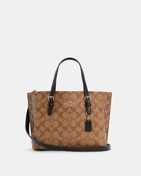 COACH®,MOLLIE TOTE 25 IN SIGNATURE CANVAS,Signature Coated Canvas/Smooth Leather,Large,Anniversary,Gold/Khaki/Black,Front View