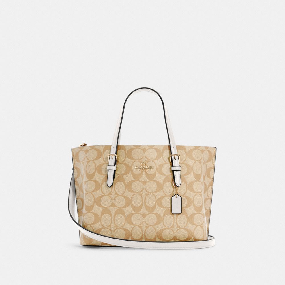 COACH®,SAC CABAS MOLLIE 25 EN TOILE SIGNATURE,Tissu en toile exclusif,Or/Kaki pâle Craie,Front View