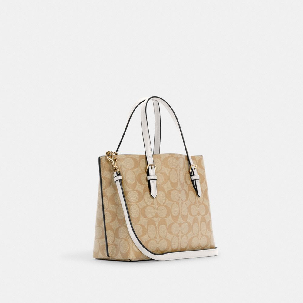 COACH®,MOLLIE TOTE BAG 25 IN SIGNATURE CANVAS,Signature Canvas,Medium,Anniversary,Gold/Light Khaki Chalk,Angle View