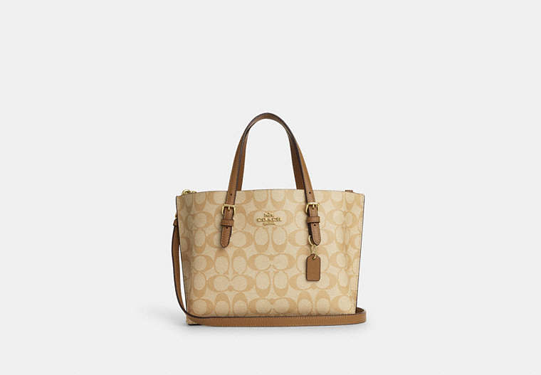 COACH®,MOLLIE TOTE 25 IN SIGNATURE CANVAS,Signature Coated Canvas/Smooth Leather,Large,Anniversary,Gold/Lt Khaki/Lt Saddle,Front View
