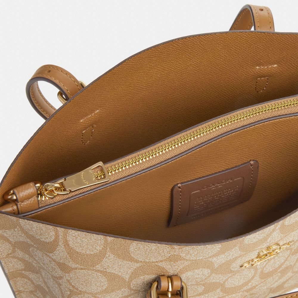 COACH®,Mollie Tote Bag 25 In Signature Canvas,Canvas,Leather,Tote,PVC,Logo,Gold Metal,Work,Beige,Closer View