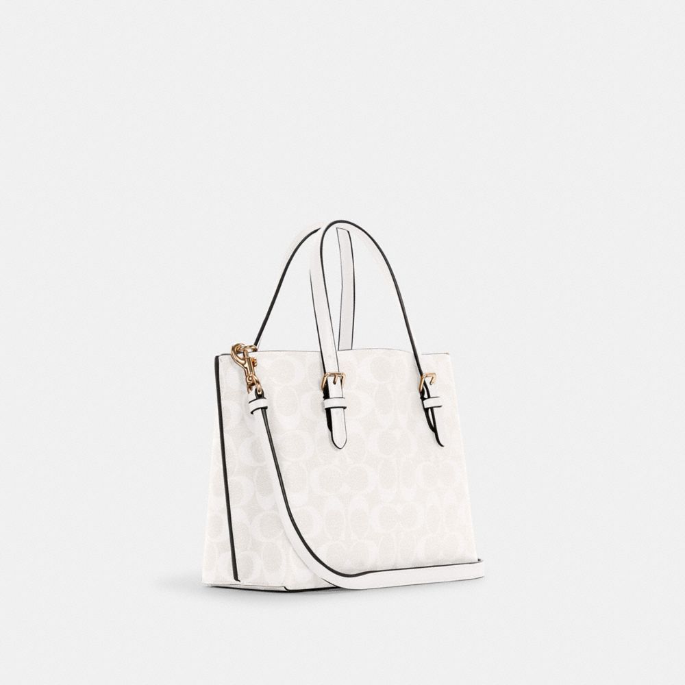 COACH®,SAC CABAS MOLLIE 25 EN TOILE SIGNATURE,Tissu en toile exclusif,Or/Craie/Blanc glacier,Angle View