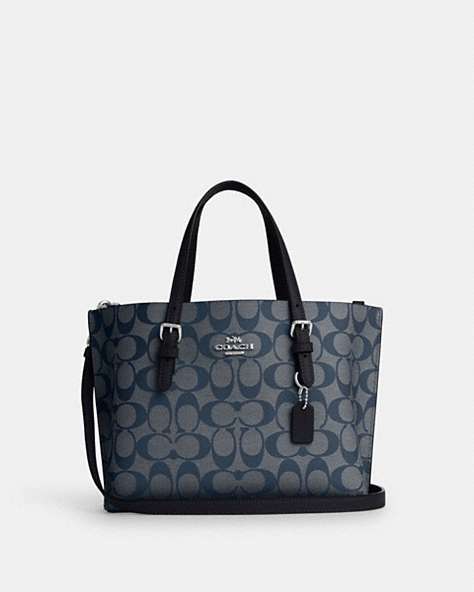COACH®,MOLLIE TOTE BAG 25 IN SIGNATURE CANVAS,Signature Coated Canvas/Smooth Leather,Medium,Anniversary,Silver/Denim/Midnight Navy,Front View