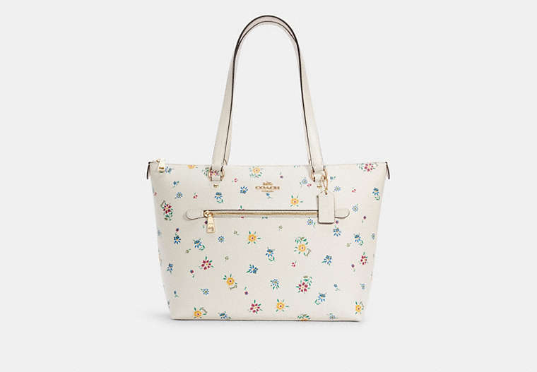 COACH®,GALLERY TOTE WITH WILD MEADOW PRINT,Large,Gold/Chalk Multi,Front View