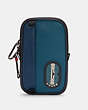 COACH®,NORTH/SOUTH HYBRID POUCH IN COLORBLOCK WITH STRIPED COACH PATCH,n/a,Mini,Gunmetal/Marine Multi,Front View