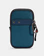 COACH®,NORTH/SOUTH HYBRID POUCH IN COLORBLOCK WITH STRIPED COACH PATCH,n/a,Mini,Gunmetal/Marine Multi,Back View