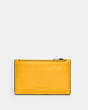 COACH®,ZIP CARD CASE,Pebbled Leather,Gunmetal/Ochre,Front View