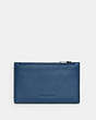 COACH®,ZIP CARD CASE,Pebbled Leather,Gunmetal/Jewel Blue,Front View