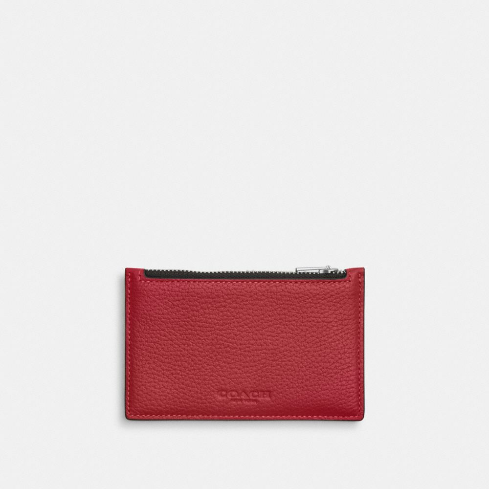 COACH®,Zip Card Case,Leather,Pouch,Casual,Maroon,Front View