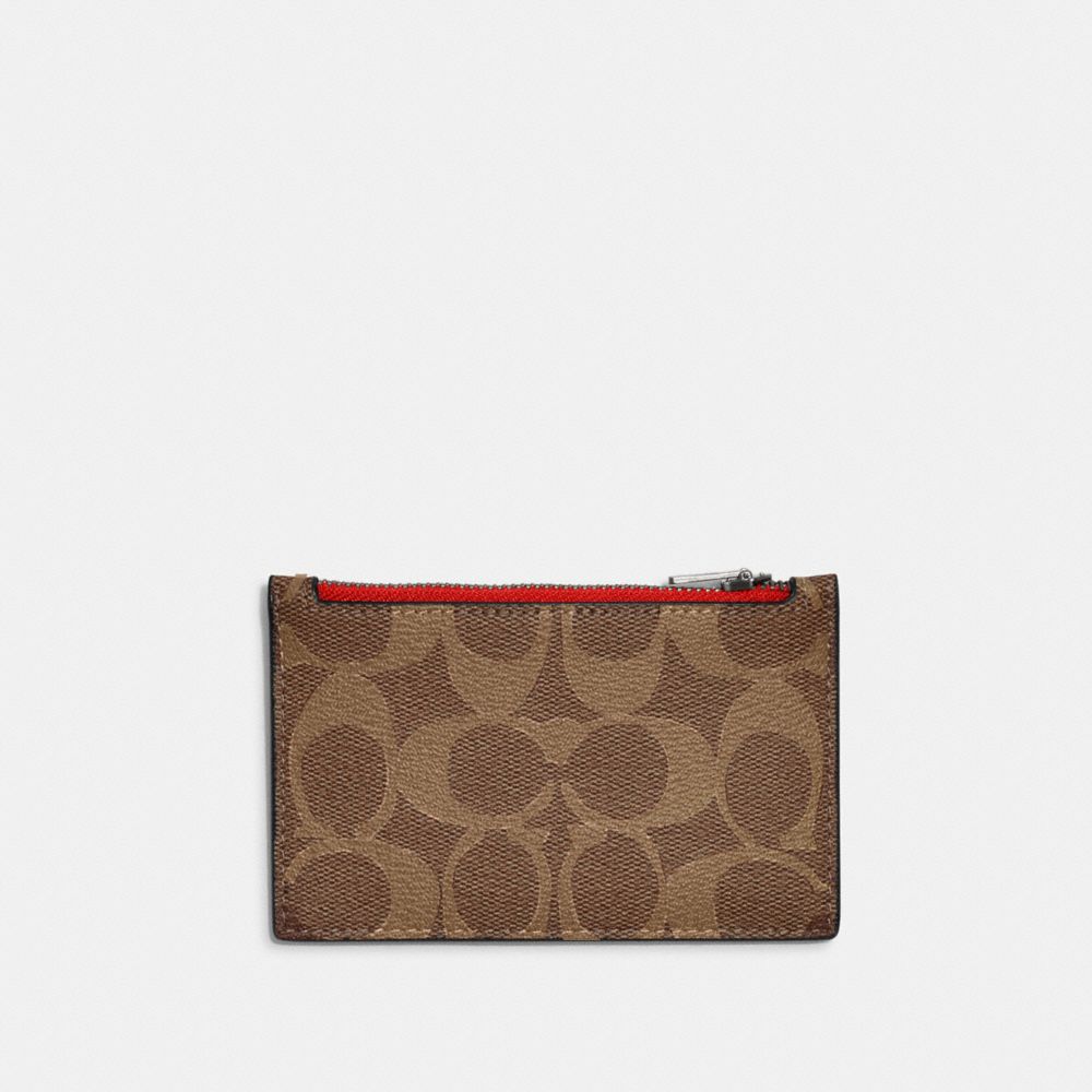 COACH®,Zip Card Case In Signature Canvas,Canvas,Leather,Pouch,Logo,Casual,,Front View