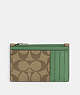 COACH®,ZIP CARD CASE IN SIGNATURE CANVAS,pvc,Black Antique Nickel/Khaki/Soft Green,Front View
