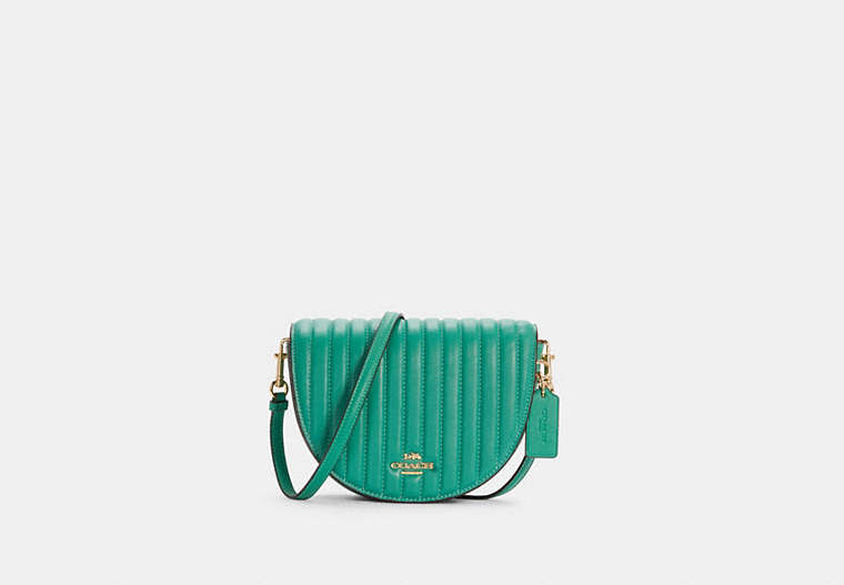 COACH®,ELLEN CROSSBODY WITH LINEAR QUILTING,Leather,Small,Gold/Green,Front View