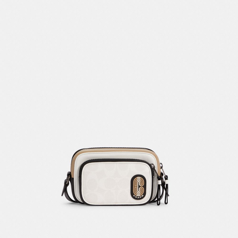 Mini Edge Double Pouch Crossbody In Colorblock Signature Canvas With Striped Coach Patch