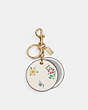 COACH®,MIRROR BAG CHARM WITH SPACED WILD MEADOW PRINT,Leather,Gold/Chalk Multi,Front View