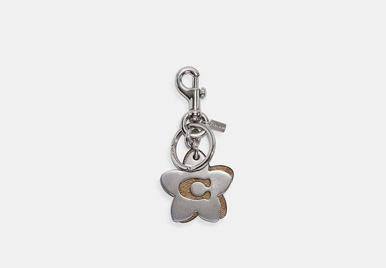 COACH®,WILDFLOWER BAG CHARM IN SIGNATURE CANVAS,mixedmaterial,Silver/KHAKI,Front View