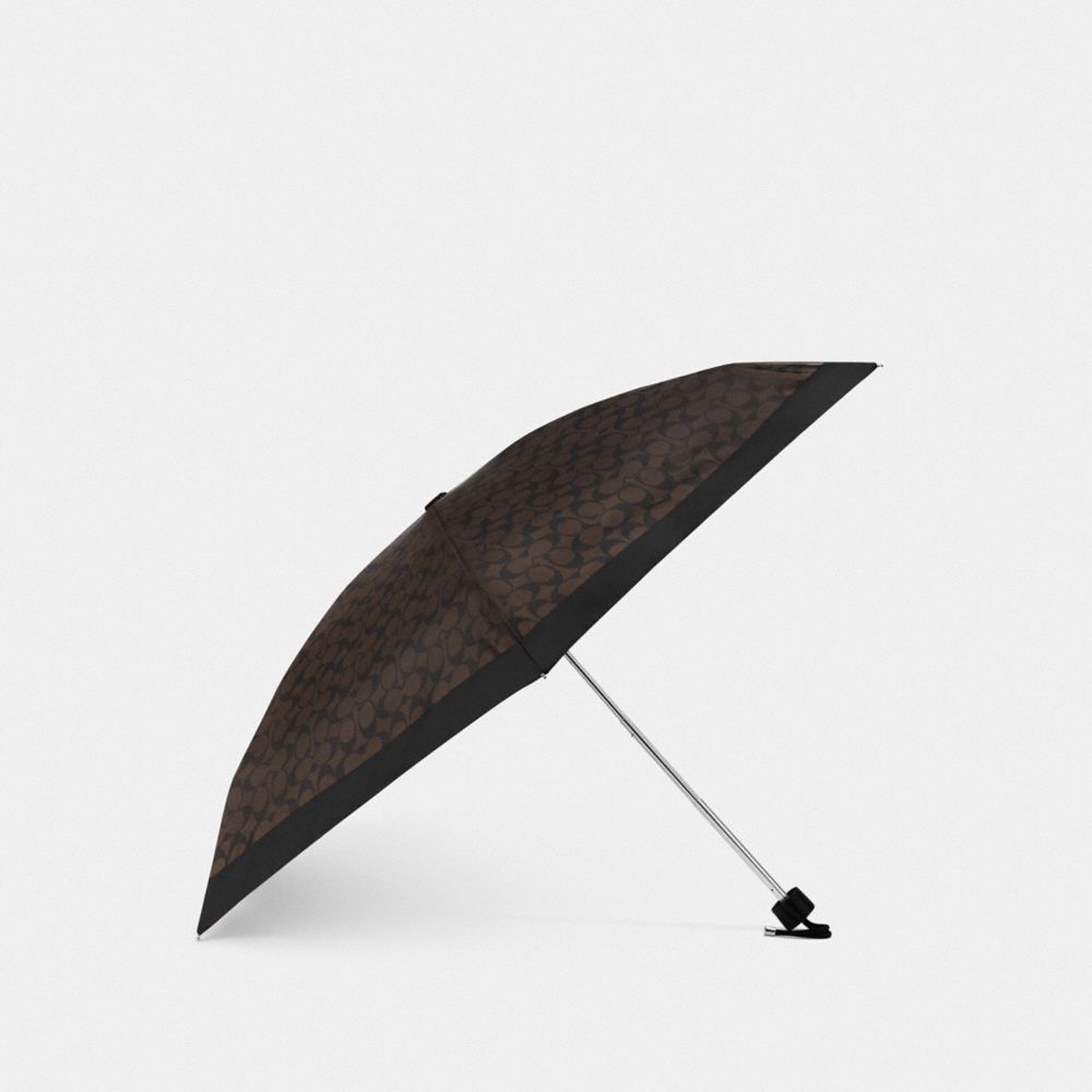 COACH®,UV PROTECTION SIGNATURE MINI UMBRELLA,Gold/Brown Black,Front View