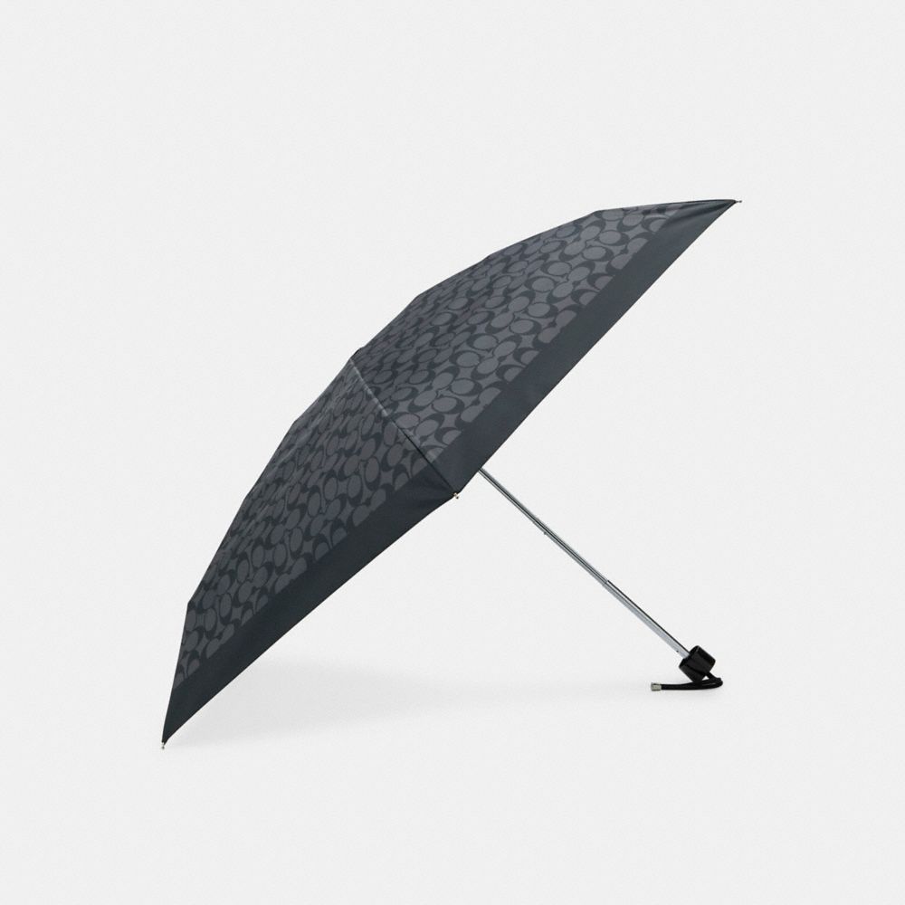 COACH®,UV PROTECTION SIGNATURE MINI UMBRELLA,Nylon,Silver/GRAPHITE,Front View