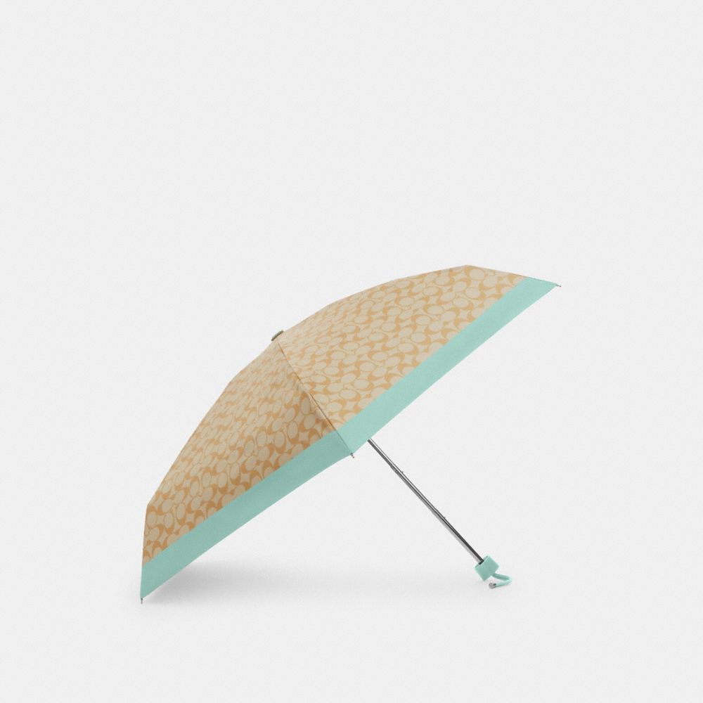 COACH®,UV PROTECTION SIGNATURE MINI UMBRELLA,Nylon,Sv/Faded Blue,Front View