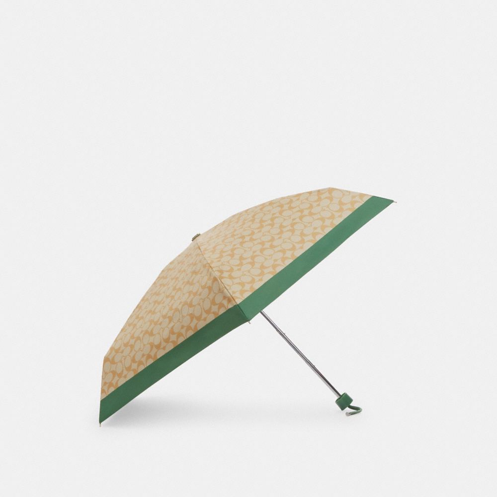 COACH®,UV PROTECTION SIGNATURE MINI UMBRELLA,Silver/Light Khaki/Soft Green,Front View