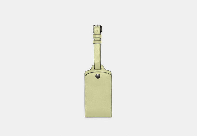 COACH®,LUGGAGE TAG,Leather,Gunmetal/Pale Lime,Front View